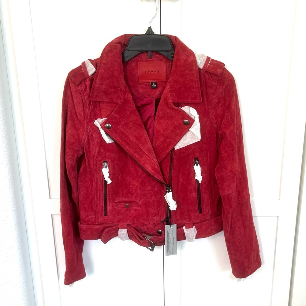 Blank NYC $198 Women’s Backhanded Red Suede Leather Moto Jacket Size S NWT - Picture 8 of 9
